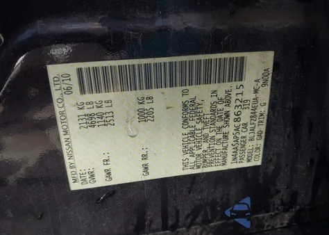 2010 Nissan Maxima 3.5 Sv from USA, damaged, VIN 1N4AA5AP5AC863215